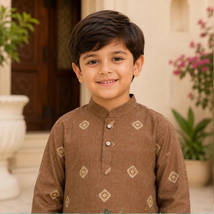 Boys Designer Tropical Print Kurta Pajama Set
