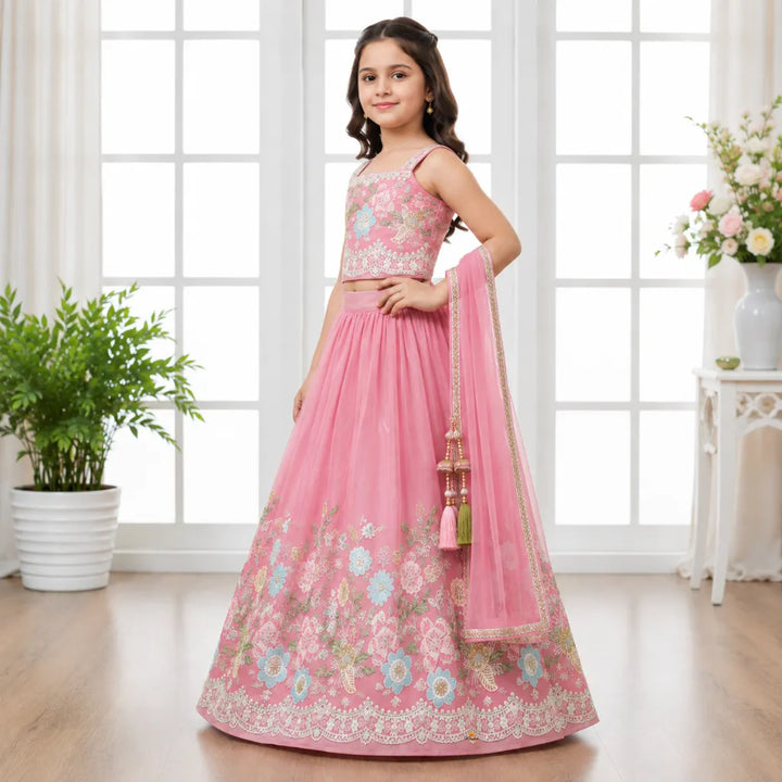 Designer Floral Embroidered Lehenga Choli for Girls