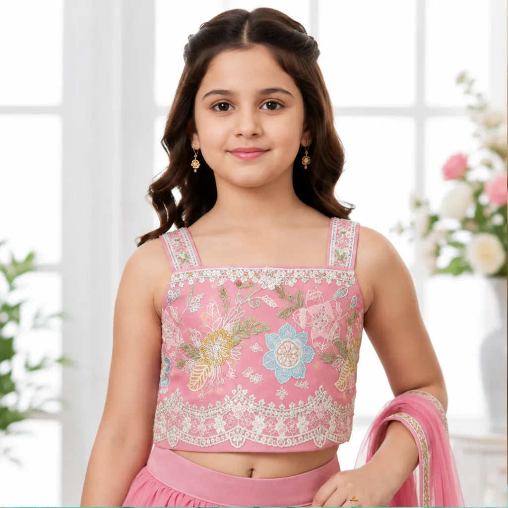 Designer Floral Embroidered Lehenga Choli for Girls