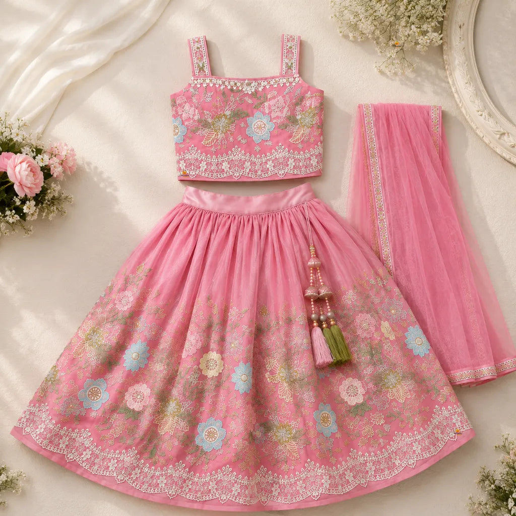 Designer Floral Embroidered Lehenga Choli for Girls