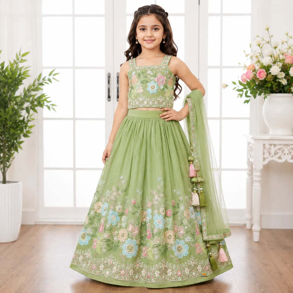 Designer Floral Embroidered Lehenga Choli for Girls