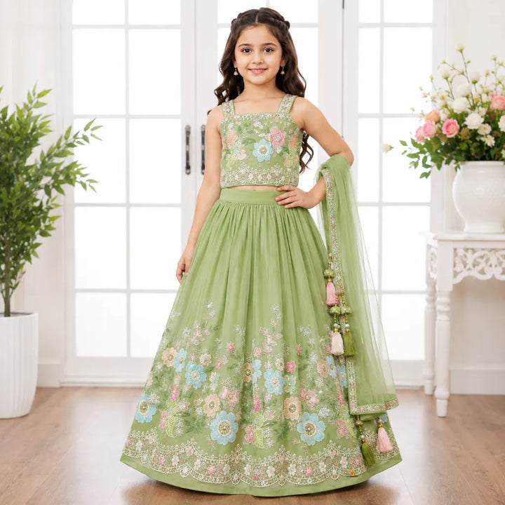 Designer Floral Embroidered Lehenga Choli for Girls