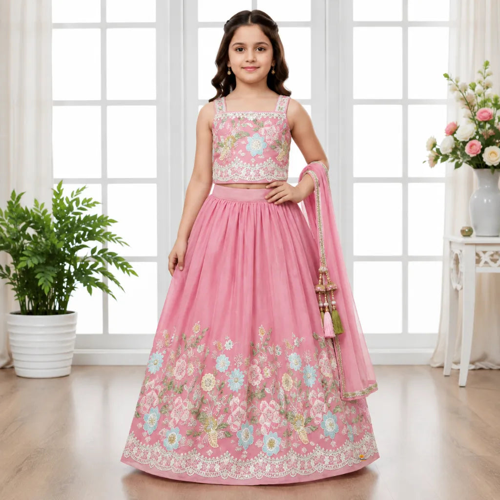 Designer Floral Embroidered Lehenga Choli for Girls