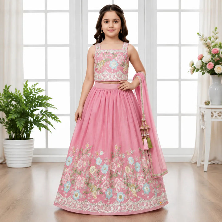 Designer Floral Embroidered Lehenga Choli for Girls