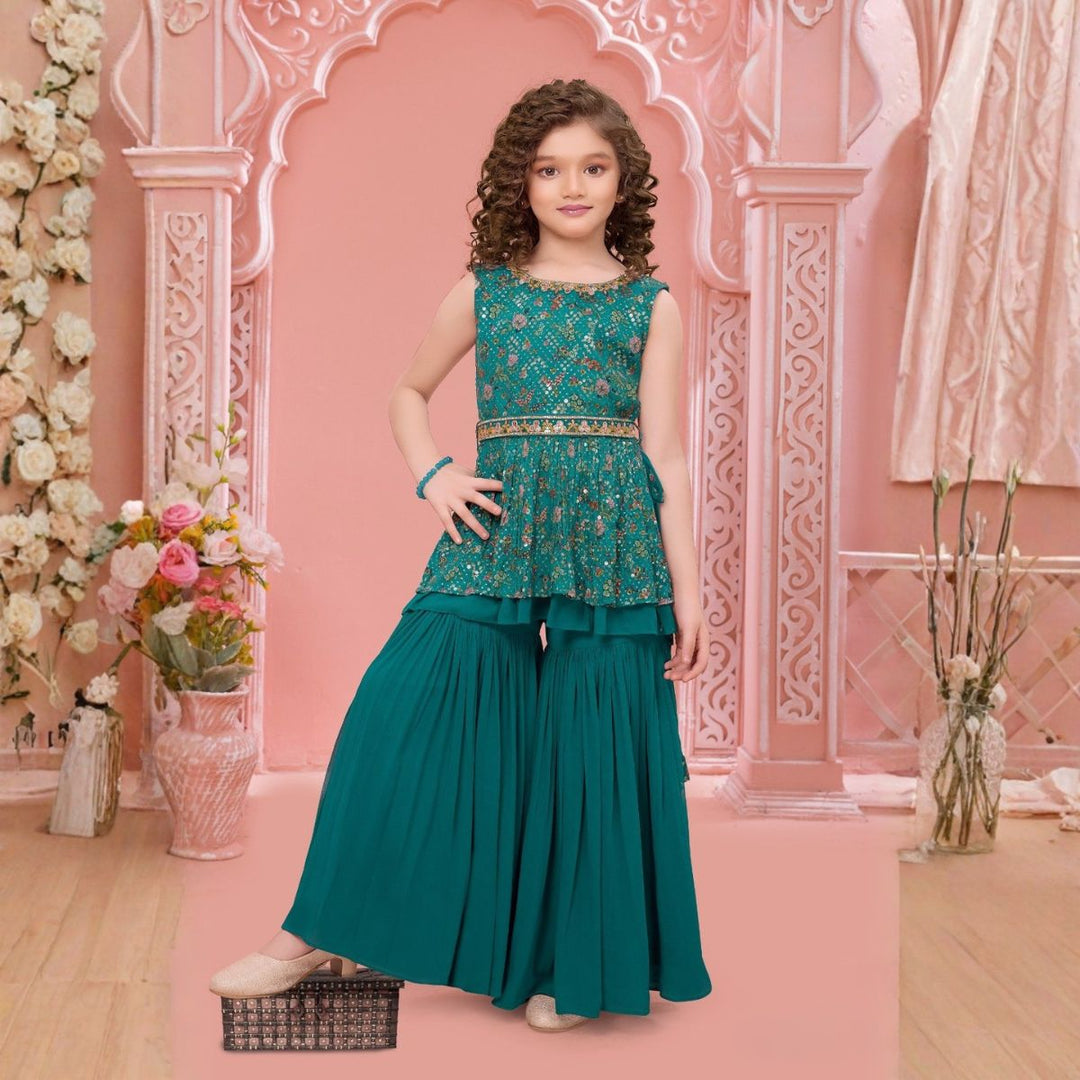 Turquoise Girls Palazzo Suit