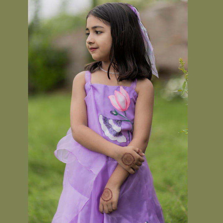 Purple Printed Girls Lehenga Choli
