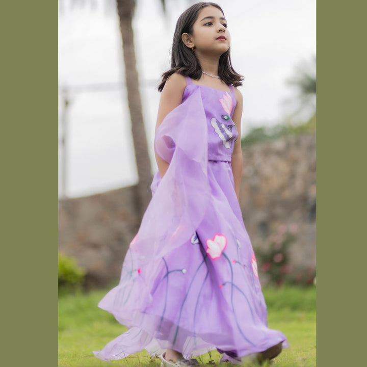Purple Printed Girls Lehenga Choli