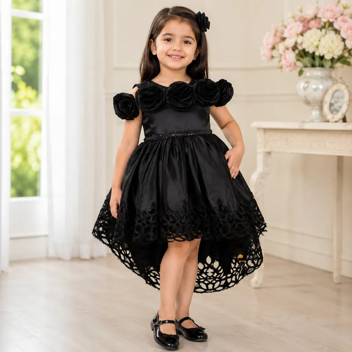 Floral Applique High-Low Frock for Girls