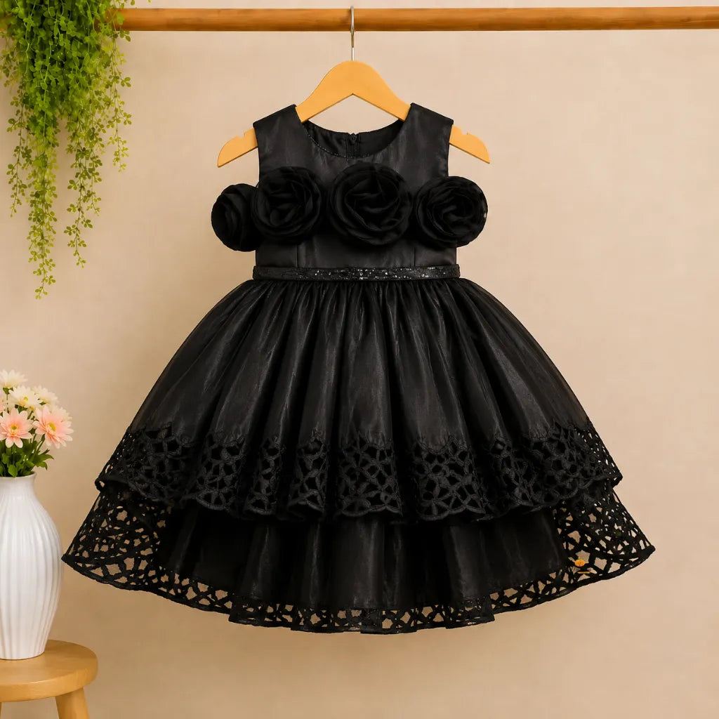 Floral Applique High-Low Frock for Girls