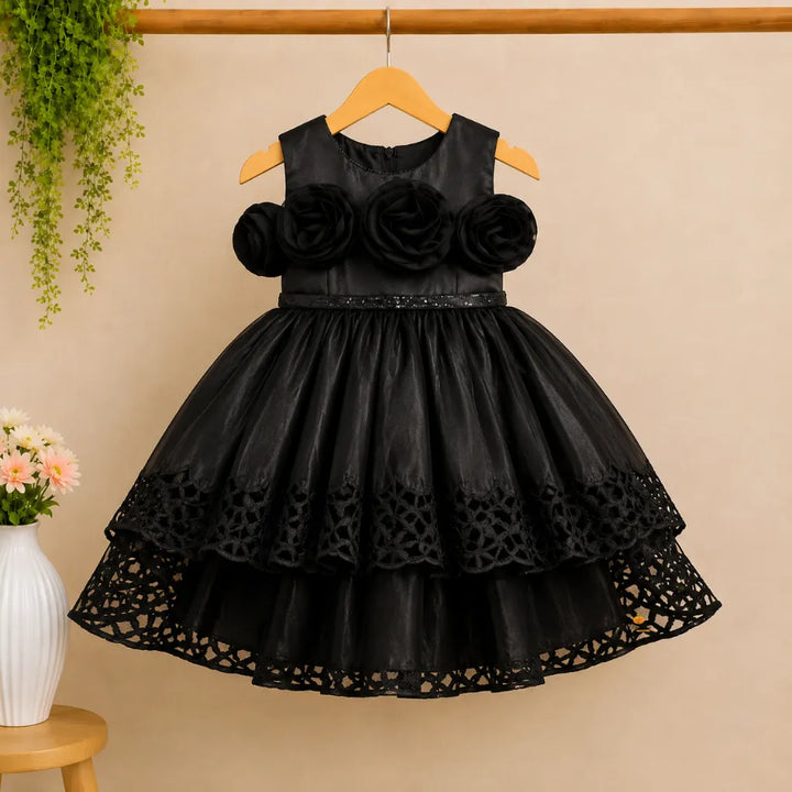 Floral Applique High-Low Frock for Girls