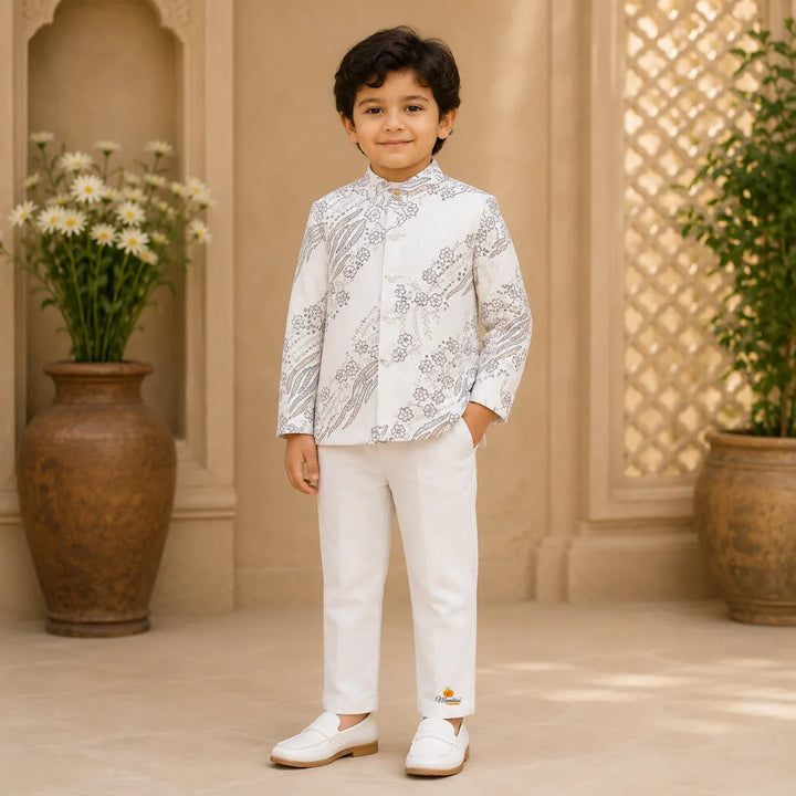 Floral Cream Jodhpuri Suit for Boys
