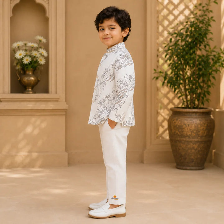 Floral Cream Jodhpuri Suit for Boys