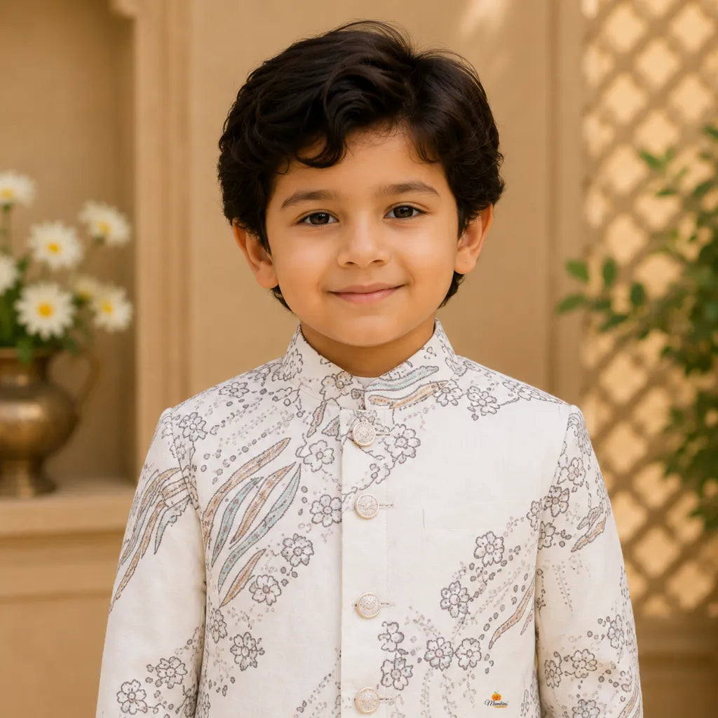 Floral Cream Jodhpuri Suit for Boys