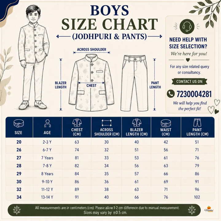 Floral Cream Jodhpuri Suit for Boys
