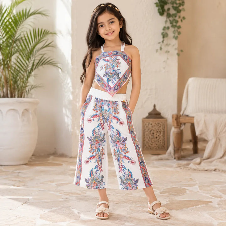 Girls Floral Print Crop Top & Palazzo Co-Ord Set