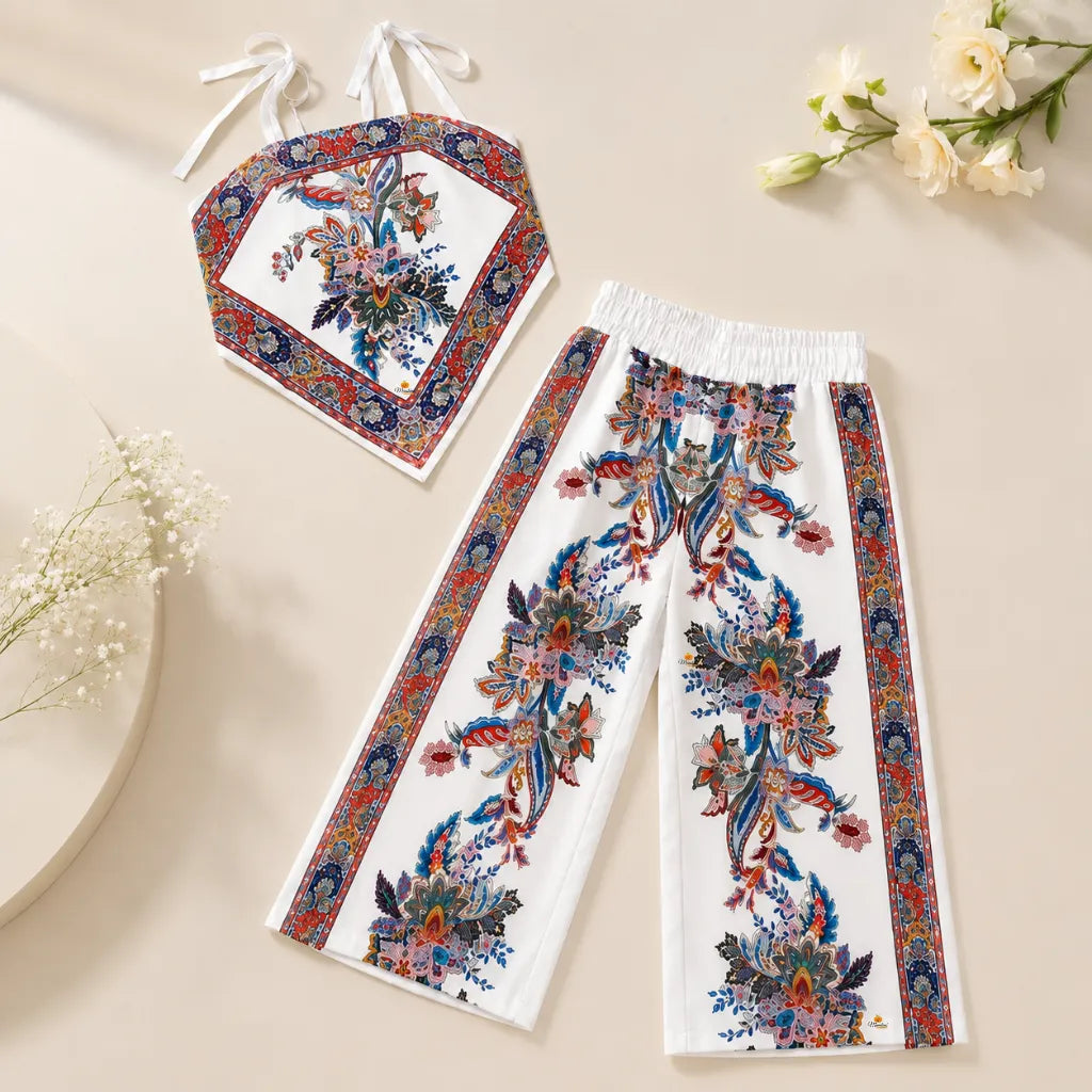 Girls Floral Print Crop Top & Palazzo Co-Ord Set
