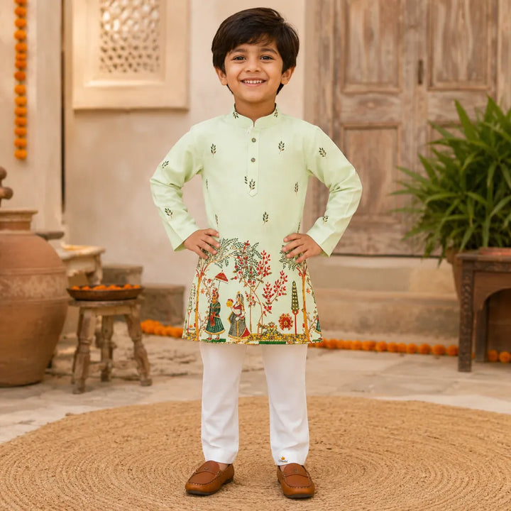 Designer Folk Art Kurta Pajama for Boys