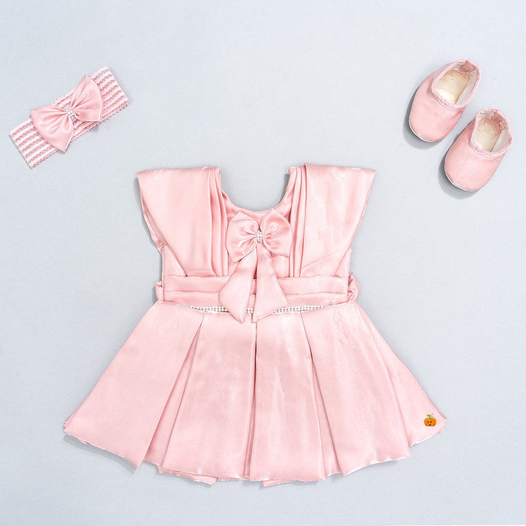 Baby Frock with Shoes & Hairband Front 