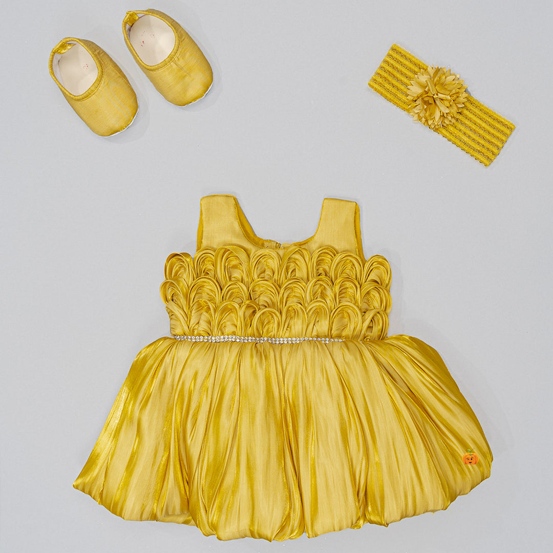 Yellow & Fawn Frock for Baby Girl