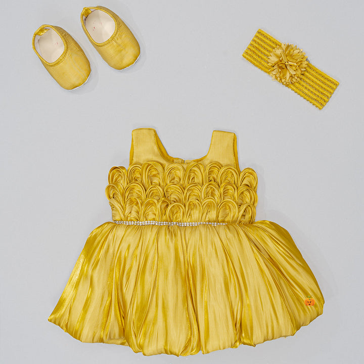 Yellow & Fawn Frock for Baby Girl