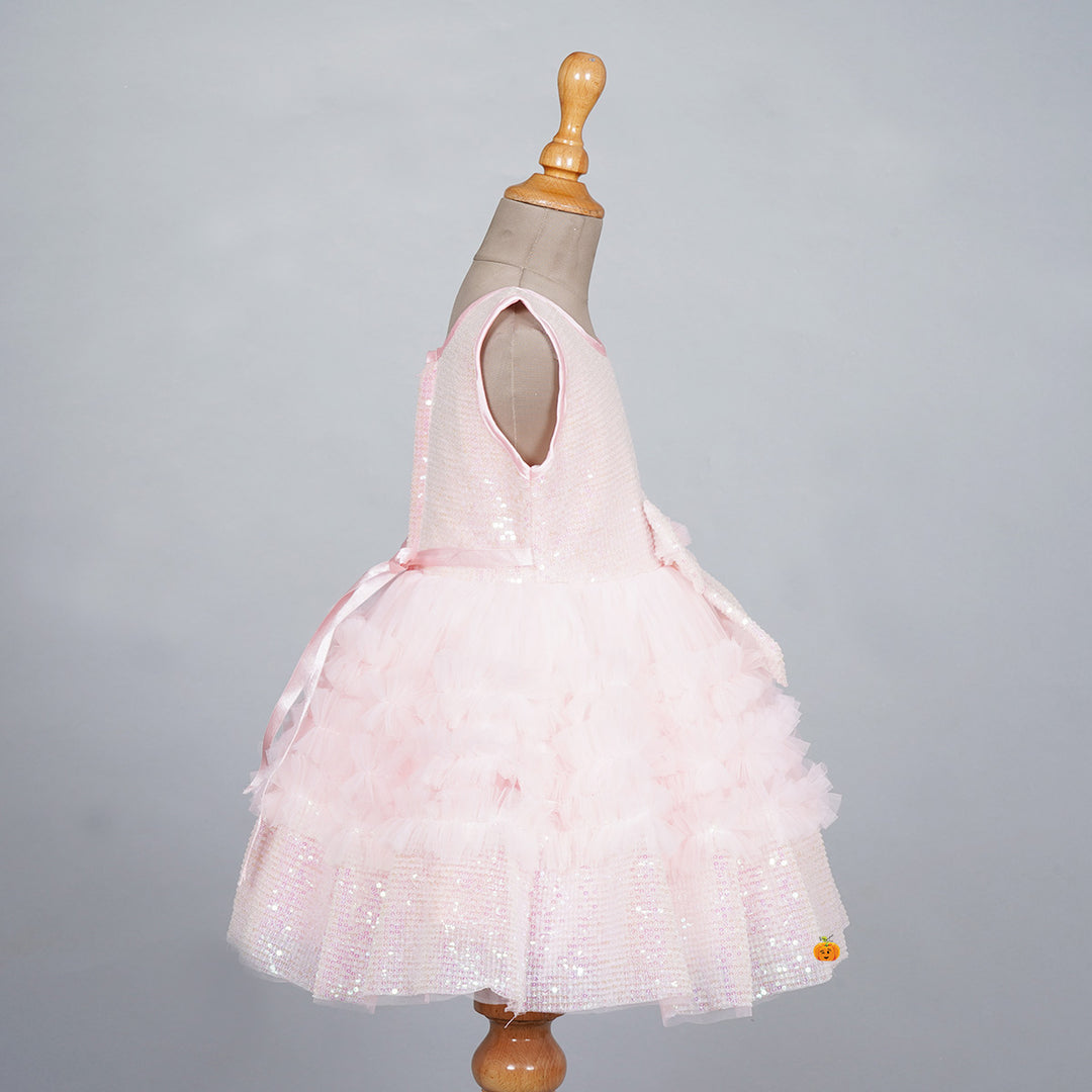 Peach Sequin Bow Frock for Girls Side 