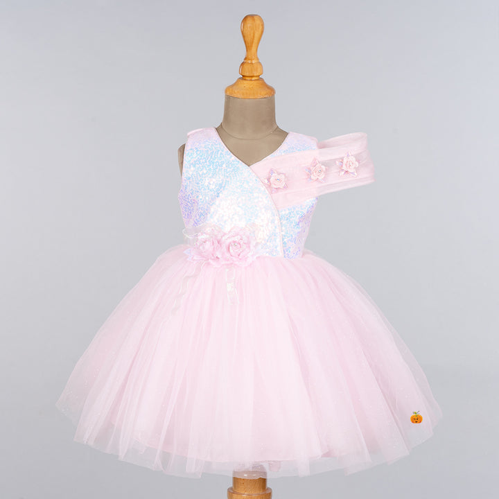 Sea Green & Pink Sequin Frock for Girls Front 