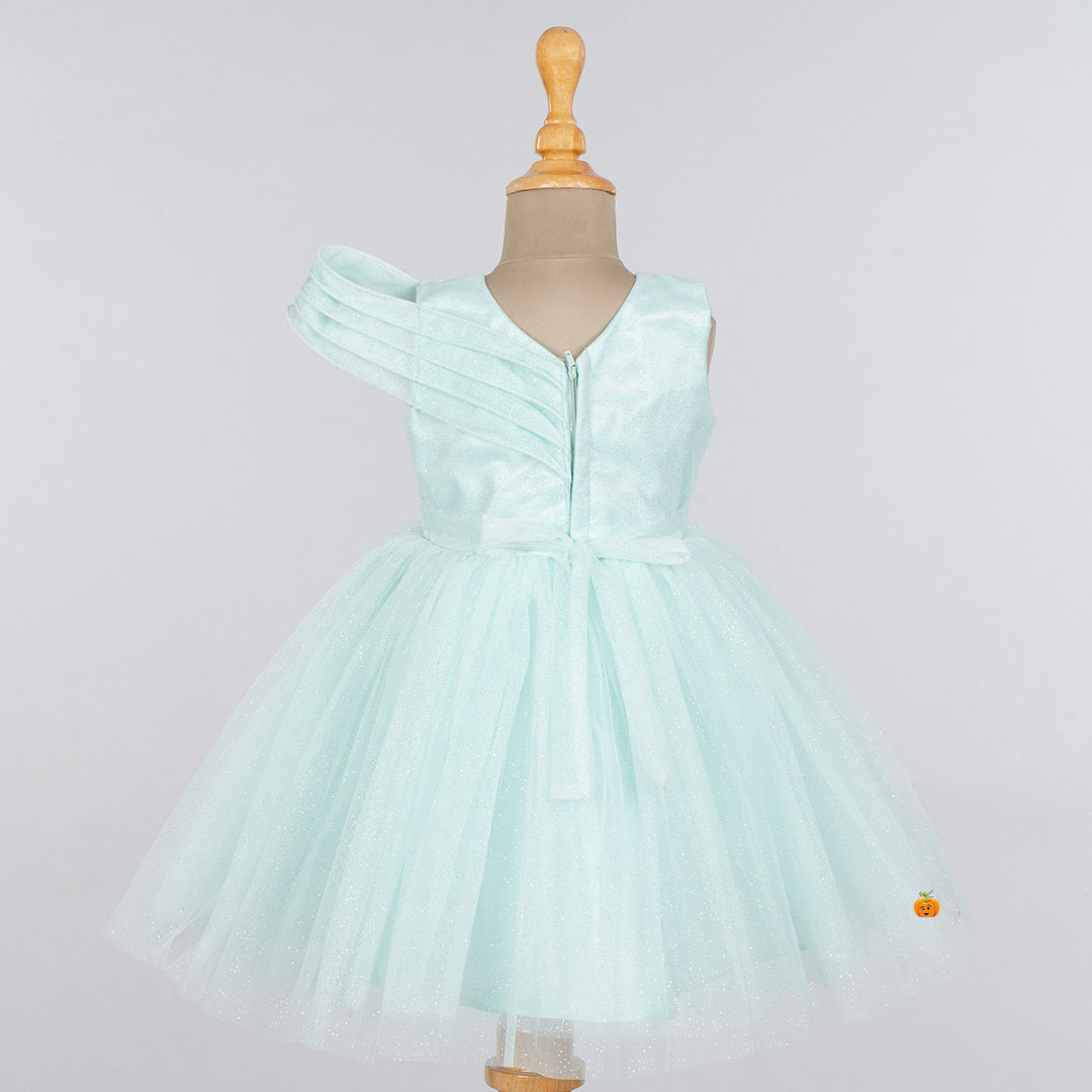 Sea Green & Pink Sequin Frock for Girls Back 