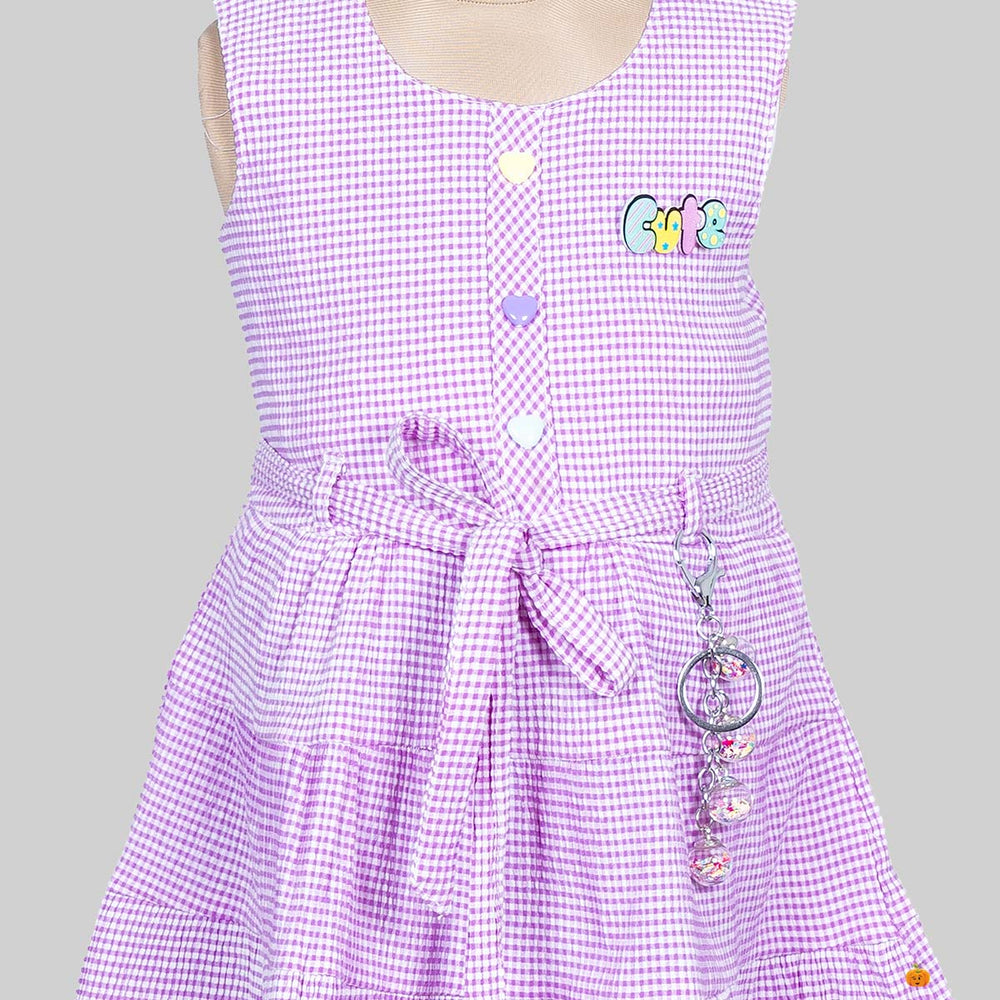 Purple & Pink Cotton Girls Frock Close Up 