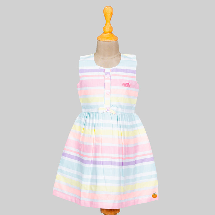 Multi Striped Pattern Frock for Girls Front 