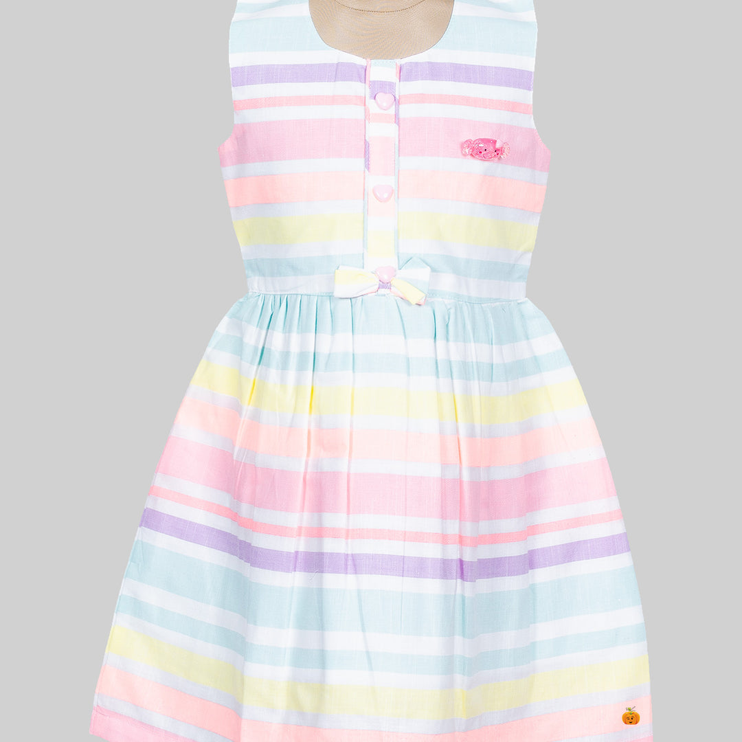 Multi Striped Pattern Frock for Girls Close Up 