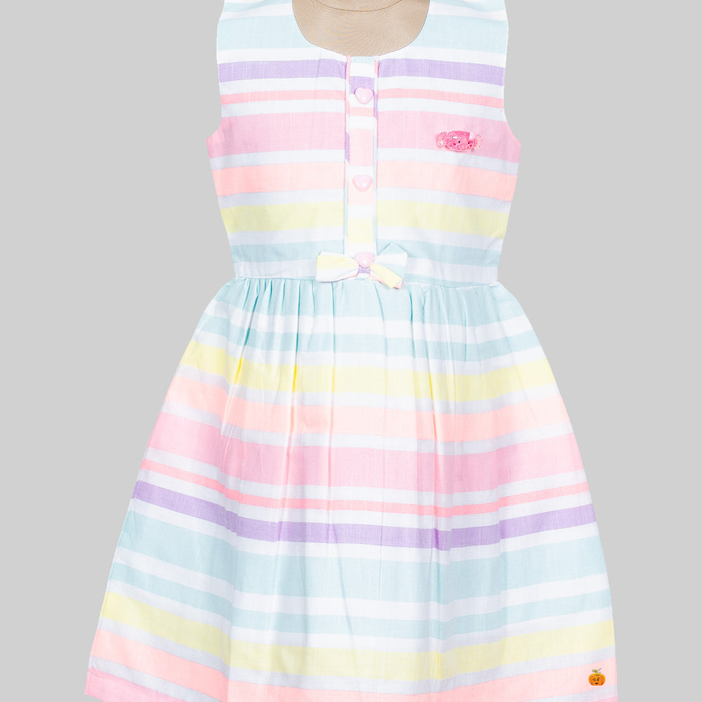 Multi Striped Pattern Frock for Girls Close Up 