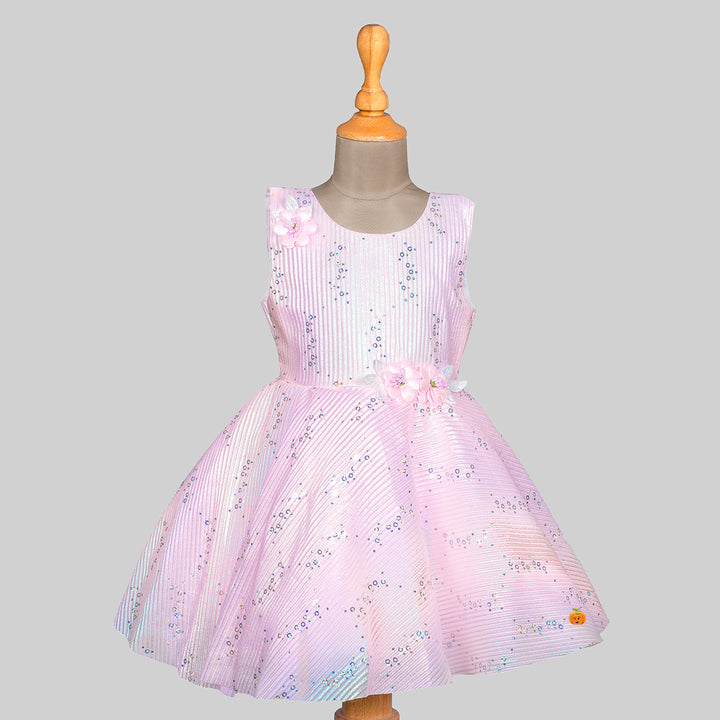 Pink Beautiful Striped Design Girls Frock Front 