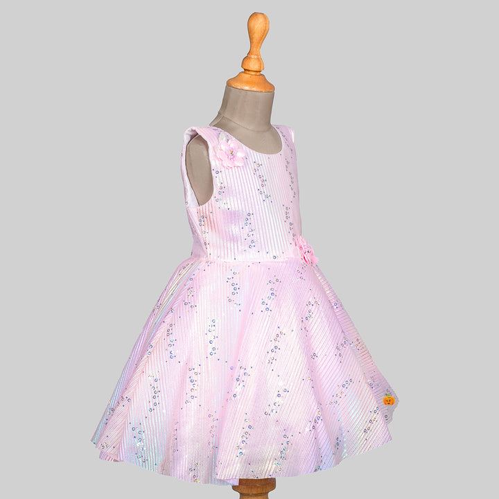 Pink Beautiful Striped Design Girls Frock Side 