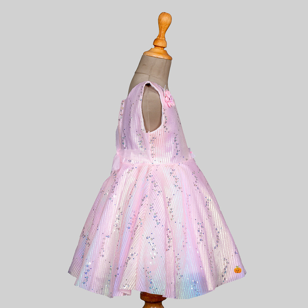 Pink Beautiful Striped Design Girls Frock Side 