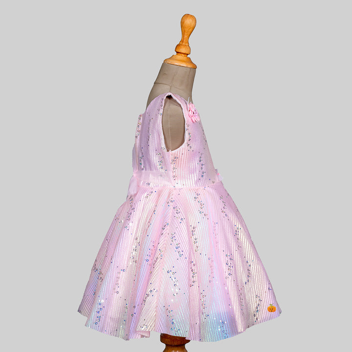 Pink Beautiful Striped Design Girls Frock Side 