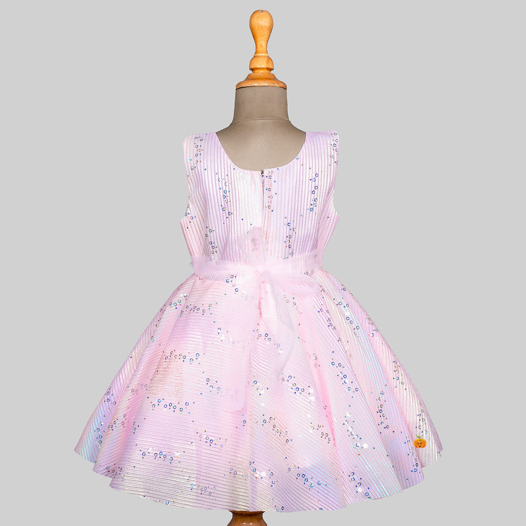 Pink Beautiful Striped Design Girls Frock Back 