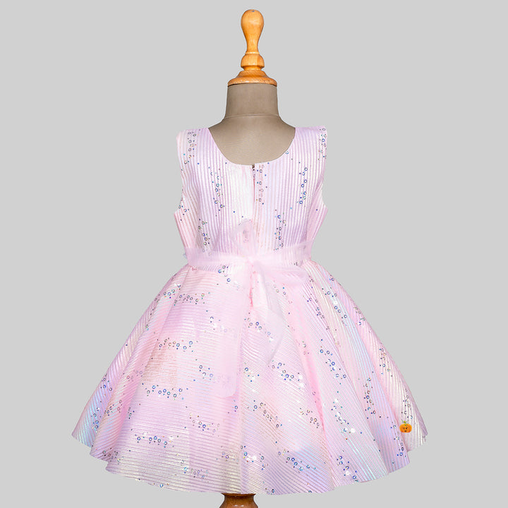 Pink Beautiful Striped Design Girls Frock Back 