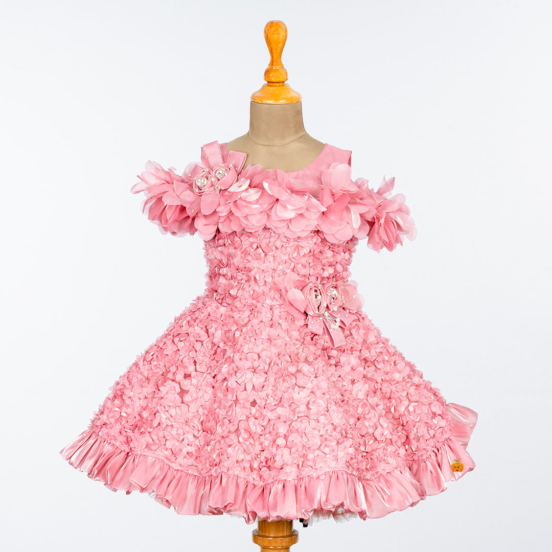 Rama & Onion Frilled Floral Girls Frock Front 
