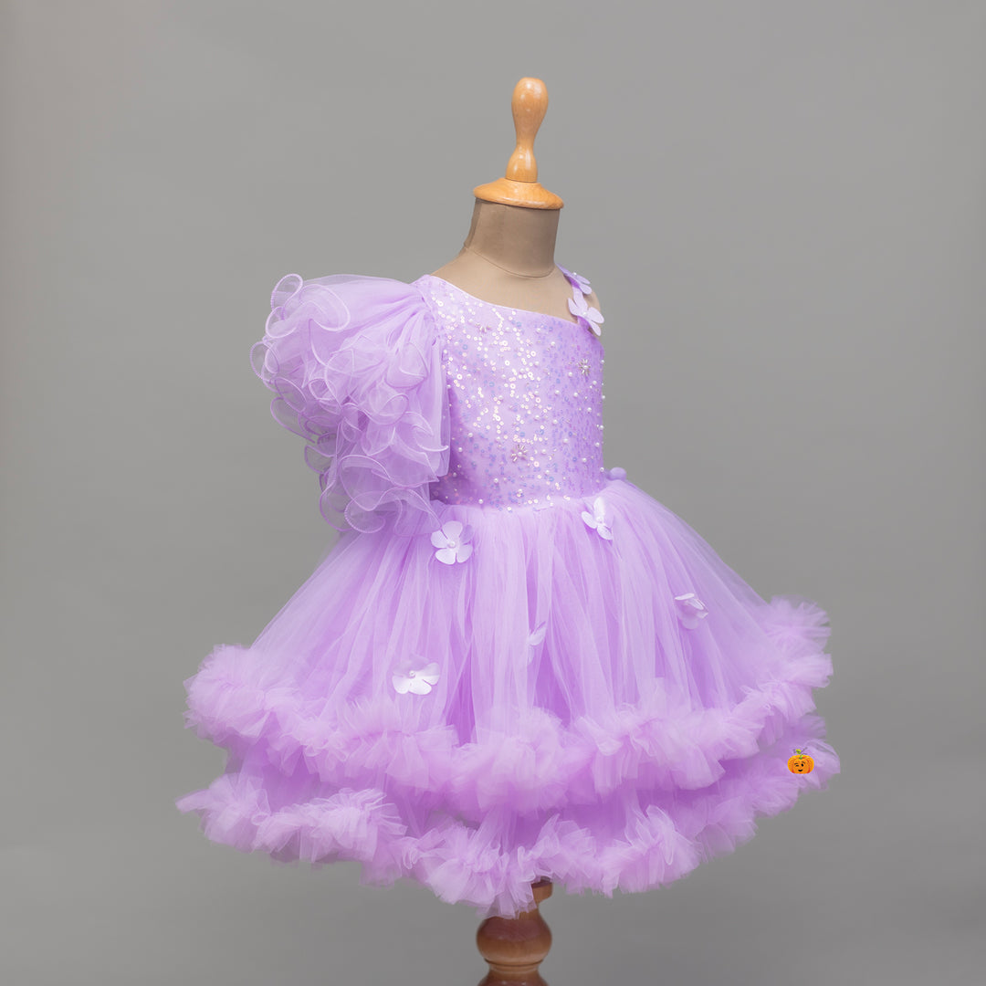 Frill Sleeves Purple Frock for Girls