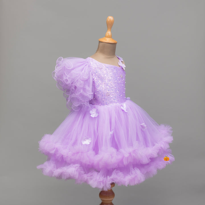 Frill Sleeves Purple Frock for Girls