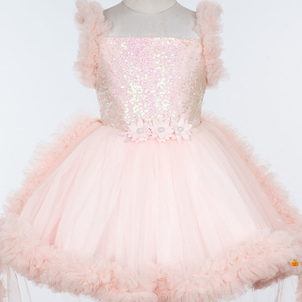 Sequin High Low Pattern Frock for Girls Close Up 
