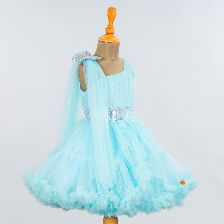 Blue Net Frill Frock for Girls Side 