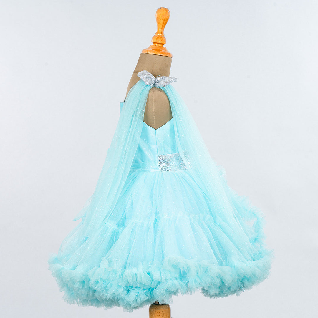 Blue Net Frill Frock for Girls Side 