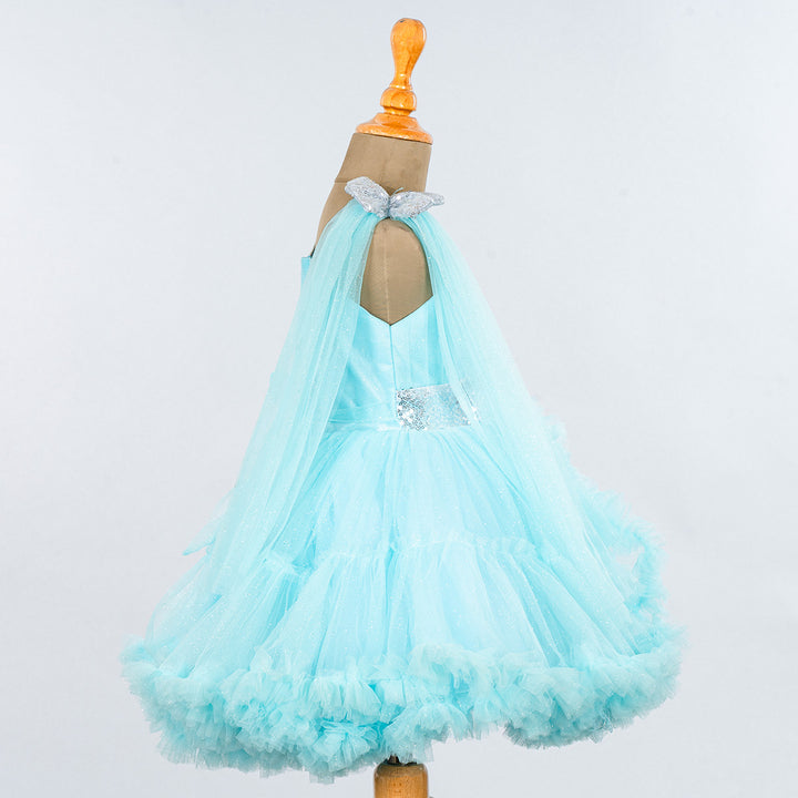 Blue Net Frill Frock for Girls Side 