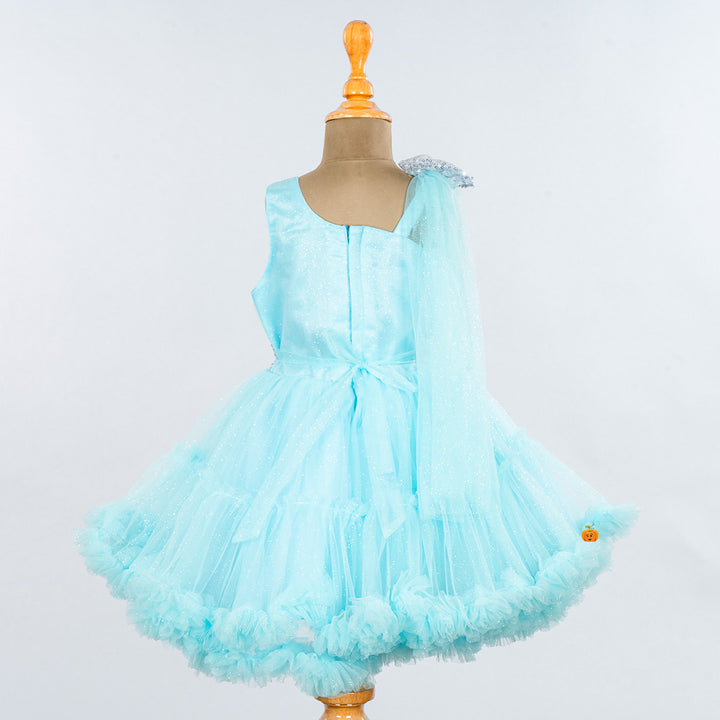 Blue Net Frill Frock for Girls Back 