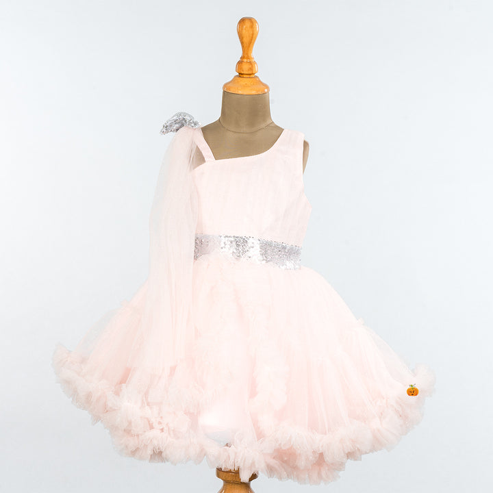Peach & White Frock for Girls Front 