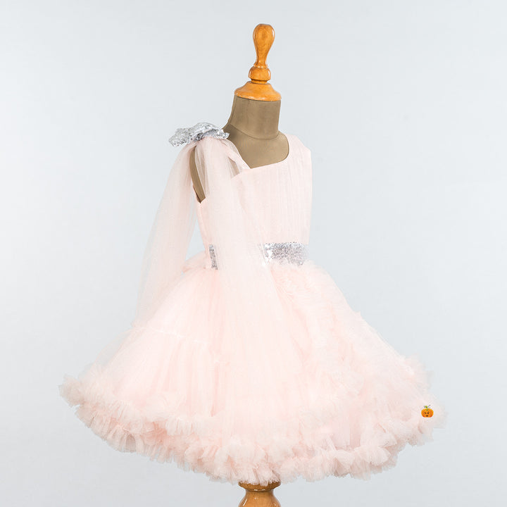 Peach & White Frock for Girls Side 