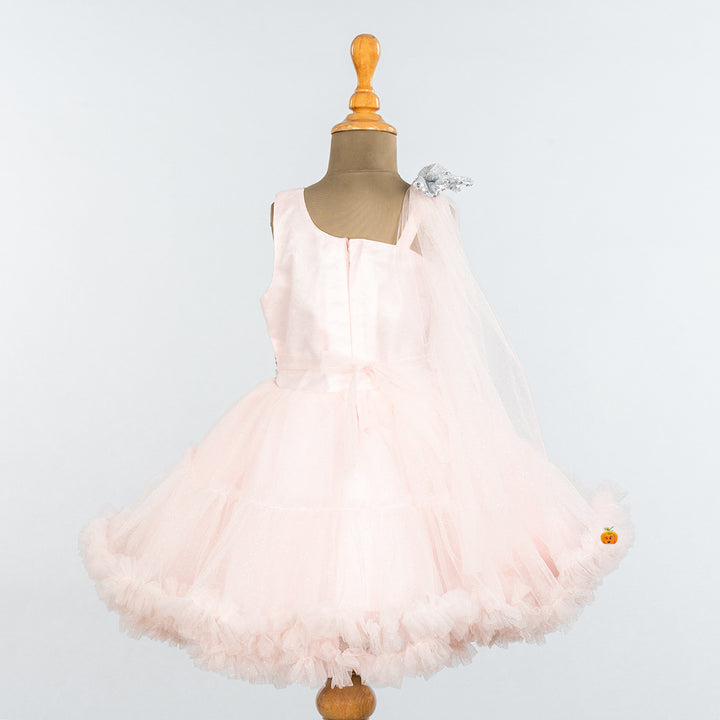 Peach & White Frock for Girls Back 