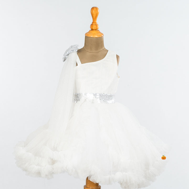 Peach & White Frock for Girls Front 