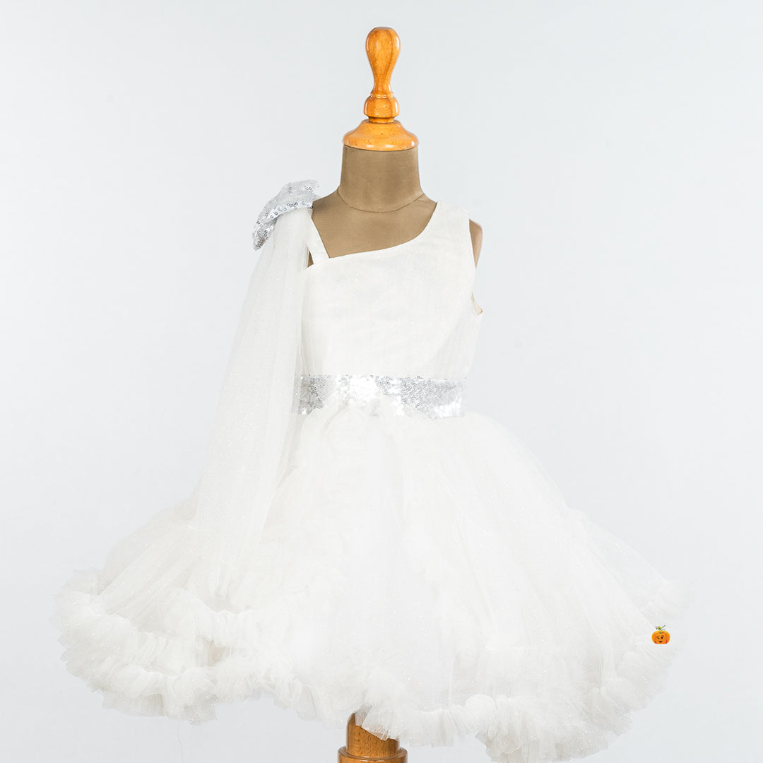 Peach & White Frock for Girls Front 